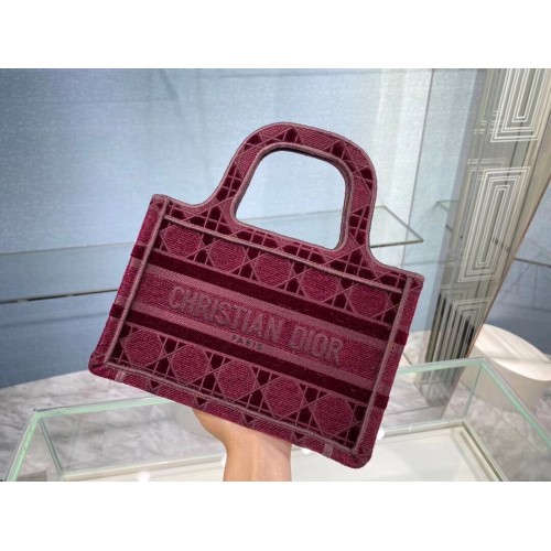 MINI DIOR BOOK TOTE Burgundy Cannage geborduurd fluweel S5475Z