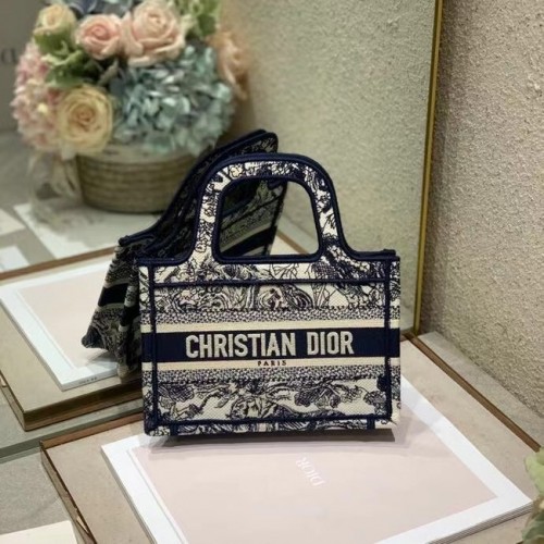 MINI DIOR BOOK TOTE Geborduurd S5475Z Blauw