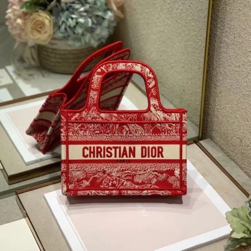 MINI DIOR BOOK TOTE Geborduurd S5475Z rood
