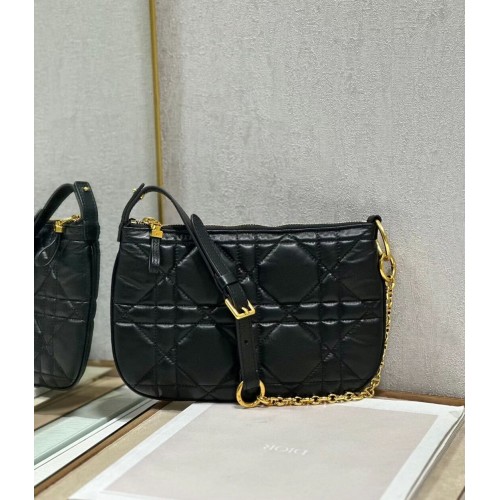 MINI DIOR CARO TULPENTAS Zwart gewatteerd macrocannage kalfsleer S5139Bb