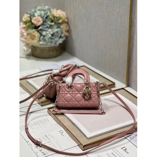 MINI DIOR LADY D-JOY TAS Cannage lamsleer M0540ONG roze