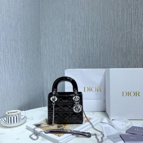 MINI LADY DIOR BAG Zwart patent Cannage kalfsleer M0566OW zilveren hardware