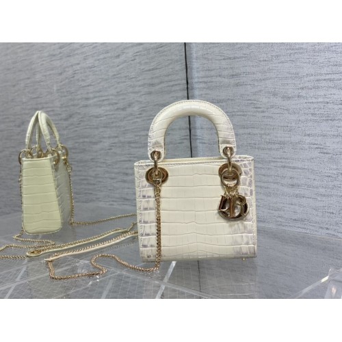 MINI LADY DIOR TAS Cannage krokodilkalfsleer C0966 Crème