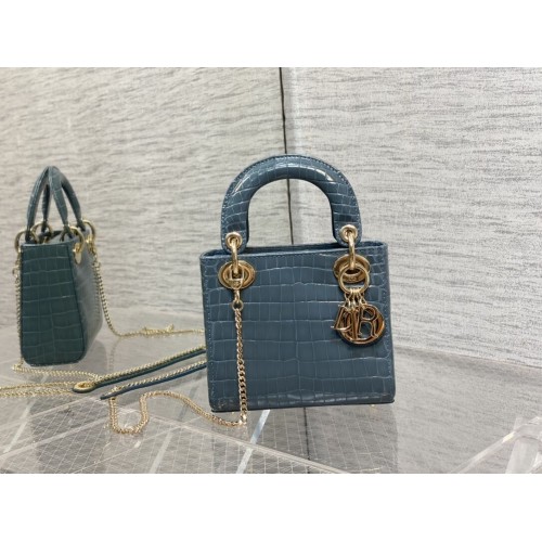 MINI LADY DIOR BAG Cannage krokodil kalfsleer C0966 blauw
