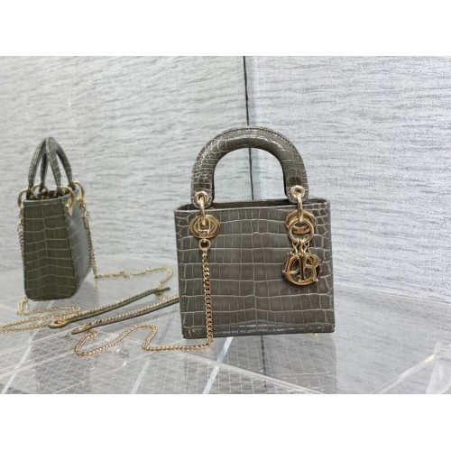 MINI LADY DIOR BAG Cannage krokodilkalfsleer C0966 grijs