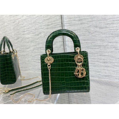 MINI LADY DIOR TAS Cannage krokodil kalfsleer C0966 groen