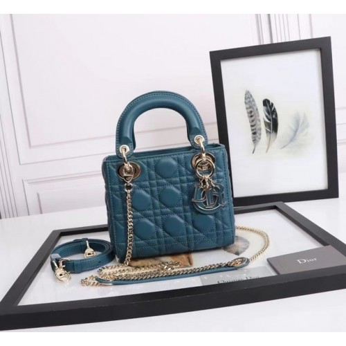 MINI LADY DIOR BAG Lamsleer M0566OE blauw