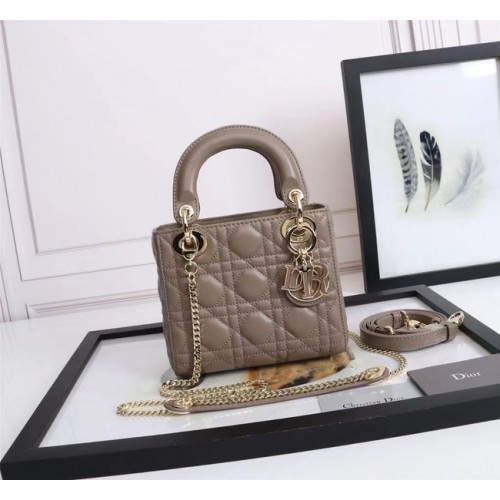 MINI LADY DIOR BAG Lamsleer M0566OE donkergrijs