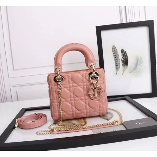 MINI LADY DIOR BAG Lamsleer M0566OE roze en goud