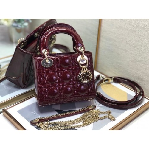 MINI LADY DIOR TAS Patent Cannage kalfsleer M0505O bordeauxrood