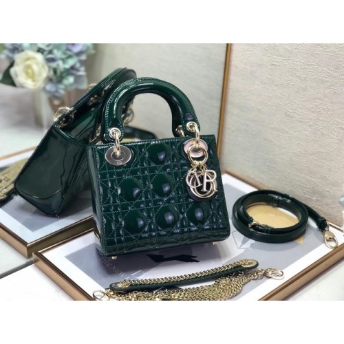 MINI LADY DIOR TAS Patent Cannage kalfsleer M0505O groen
