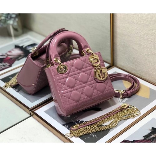 MINI LADY DIOR TAS Patent Cannage kalfsleer M0505O roze