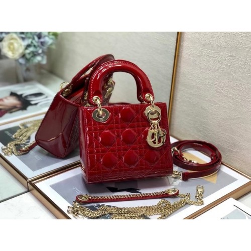 MINI LADY DIOR TAS Patent Cannage kalfsleer M0505O rood