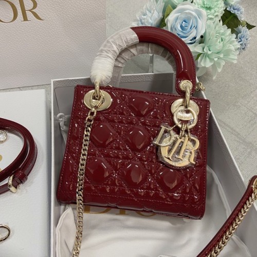 MINI LADY DIOR TAS Patent Cannage kalfsleer M0566OW bordeaux en goud