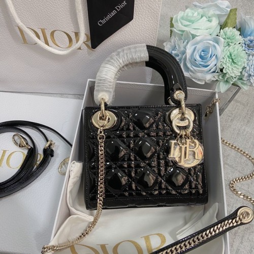 MINI LADY DIOR TAS Patent Cannage kalfsleer M0566OW zwart en goud