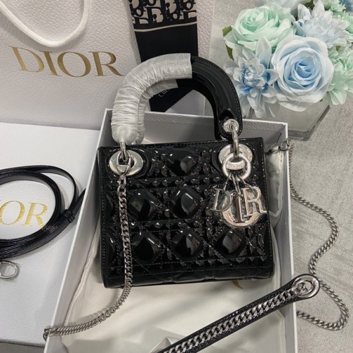MINI LADY DIOR TAS Patent Cannage kalfsleer M0566OW zwart en zilver