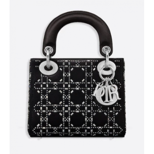 MINI LADY DIOR TAS Strass Cannage Satijn M0500P zwart