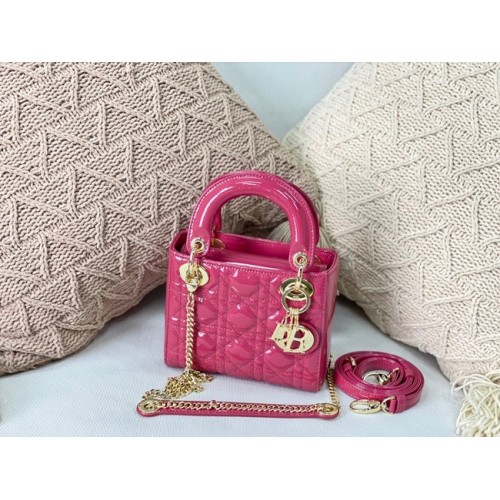 MINI LADY DIOR BAG rose patent Cannage kalfsleer M0566OW gouden hardware