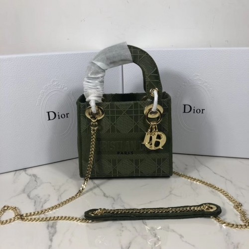 MINI LADY DIOR DRAAGTAS VAN GEBORDUURD CANVAS C4531 Zwartachtig groen