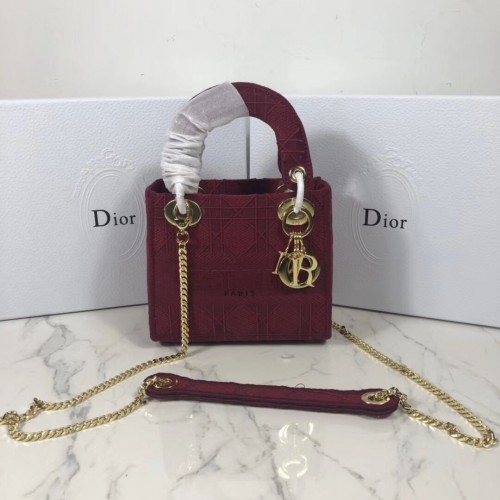 MINI LADY DIOR DRAAGTAS VAN GEBORDUURD CANVAS C4531 Bordeaux