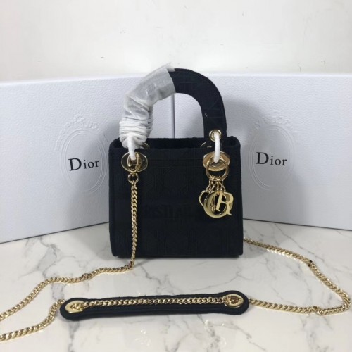MINI LADY DIOR DRAAGTAS VAN GEBORDUURD CANVAS C4531 zwart