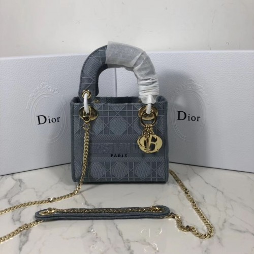 MINI LADY DIOR DRAAGTAS VAN GEBORDUURD CANVAS C4531 grijsblauw