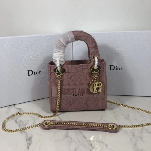 MINI LADY DIOR DRAAGTAS VAN GEBORDUURD CANVAS C4531 roze