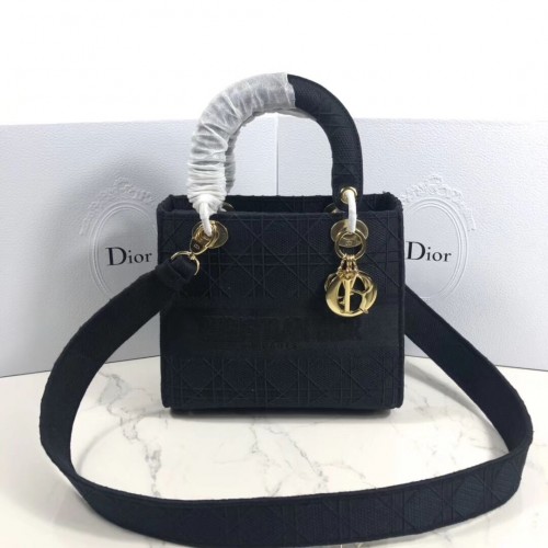 LADY DIOR DRAAGTAS VAN GEBORDUURD CANVAS C4532 zwart