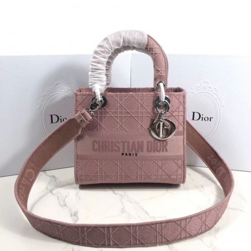 LADY DIOR TOTE-TAS VAN GEBORDUURD CANVAS C4532 roze