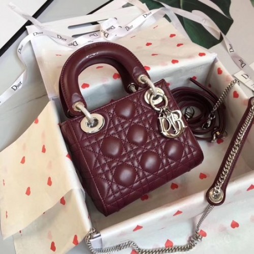 MINI LADY DIOR SATIJNEN TAS M0505O bordeauxrood
