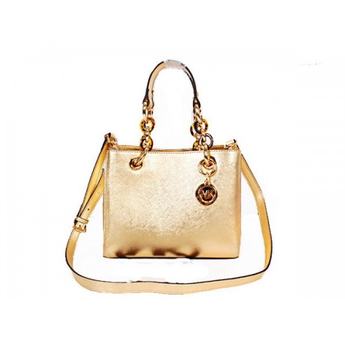 Michael Kors Mini Jet Set-reistas in geperforeerd leer N8861 goud