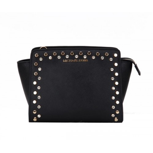 Michael Kors Mini Selma Messenger Bag Origineel Leer MK1879 Zwart