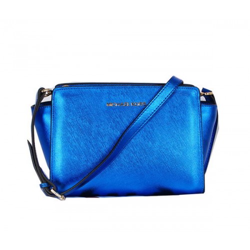 Michael Kors Mini Selma Messenger Bag Origineel Leer MK8710 Blauw