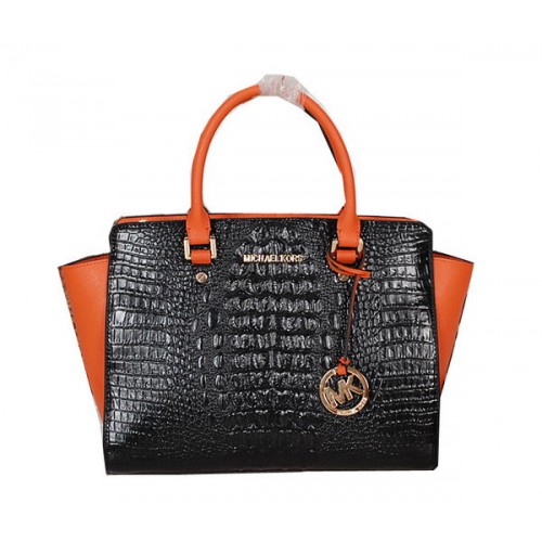 Michael Kors Selma tas in krokodillenleer MK0909 zwart en oranje
