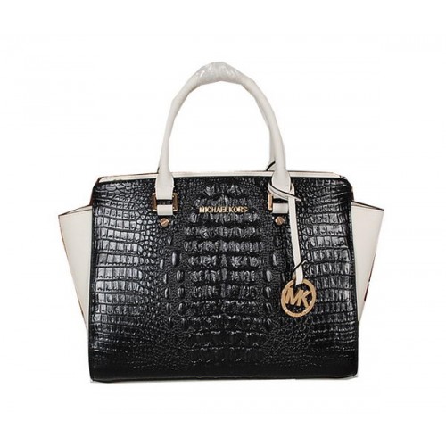 Michael Kors Selma tas in krokodillenleer MK0909 zwart-wit