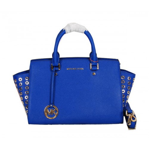 Michael Kors Selma Top-Zip Satchel Tas Origineel Leer MK8027 Blauw