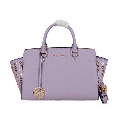 Michael Kors Selma Top-Zip Satchel Bag Origineel Leer MK8027 Lavendel