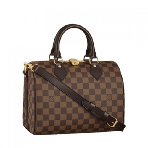 Louis Vuitton Damier Ebene Canvas Speedy 25 met schouderriem N41181
