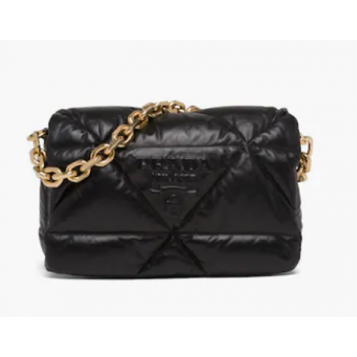 Gewatteerde schoudertas van nappaleer 1BD306 zwart