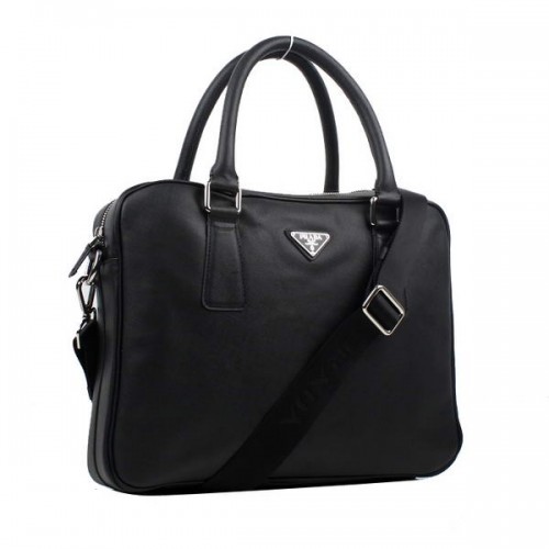 Prada BL0791 Saffiano Kalfsleren Top Handvat Tas Zwart