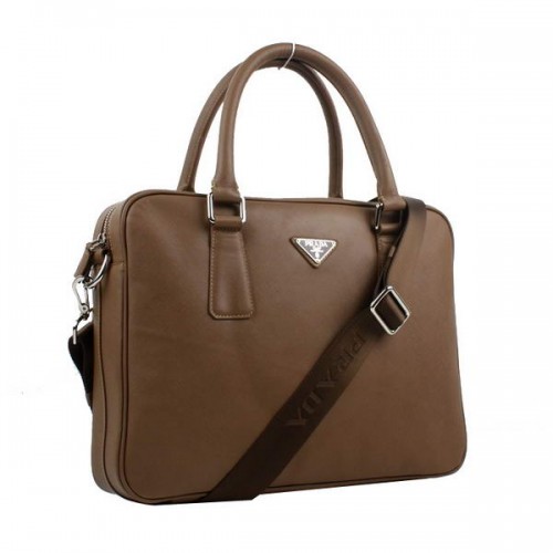 Prada BL0791 Saffiano Kalfsleren Top Handvat Tas Bruin