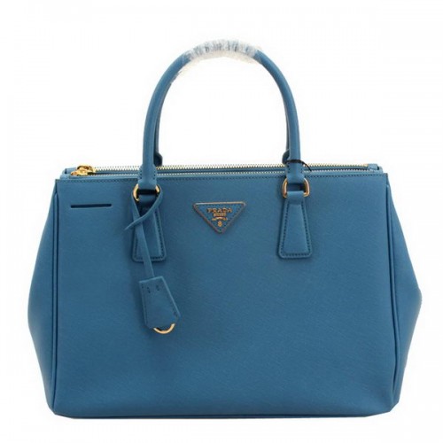 Prada BN2274 Saffiano lederen draagtas 33 cm hemelsblauw