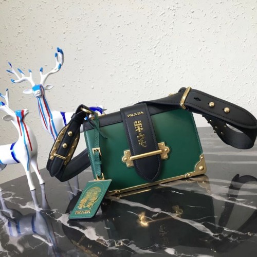 Prada Cahier Leren Schoudertas 1BD045 Zwart&Groen
