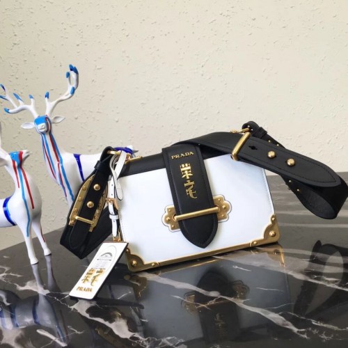 Prada Cahier Leren Schoudertas 1BD045 Zwart&Wit