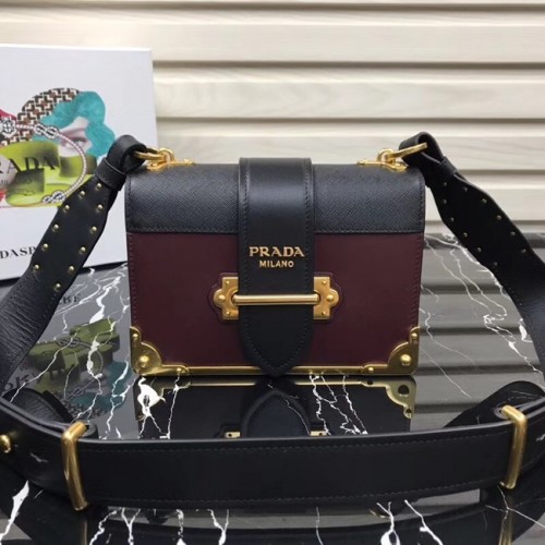 Prada Cahier leren tas 1BD045 Bordeaux&zwart