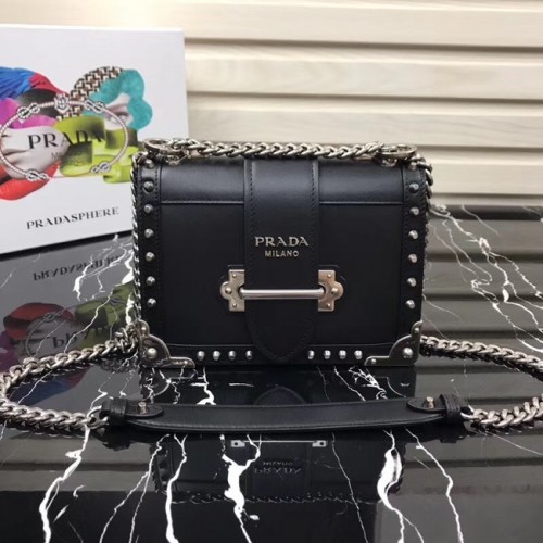 Prada Cahier leren tas met studs 1BD045-1 zwart