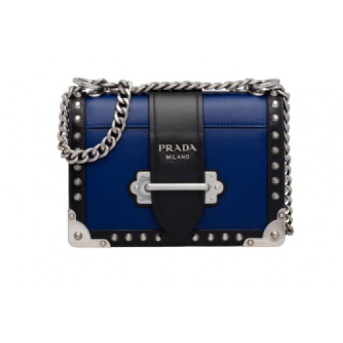 Prada Cahier leren tas met studs 1BD045-1 blauw&zwart