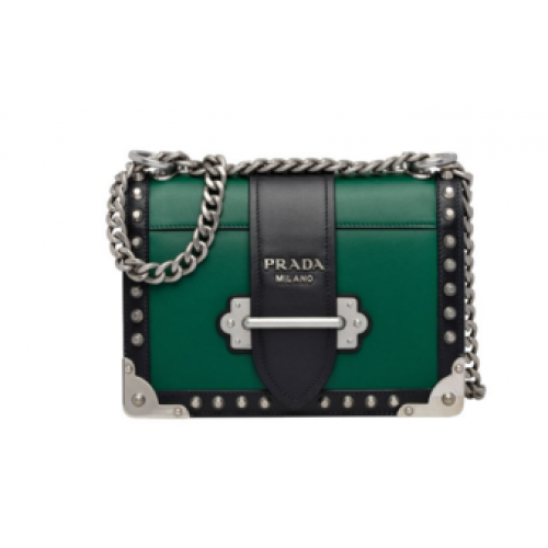 Prada Cahier leren tas met studs 1BD045-1 groen&zwart