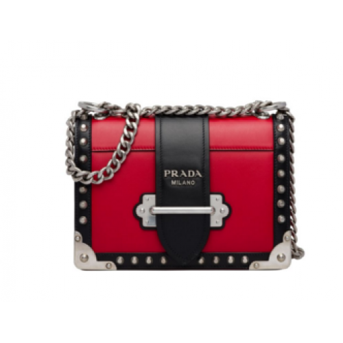 Prada Cahier leren tas met studs 1BD045-1 rood&zwart
