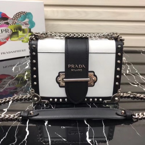 Prada Cahier leren tas met studs 1BD045-1 wit&zwart